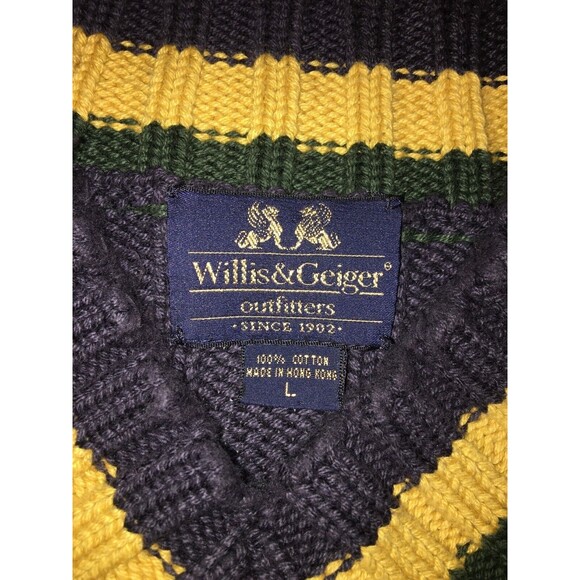 Willis & Geiger Outfitters Mens Striped Cotton V-Neck Pullover Sweater Large - Picture 12 of 13